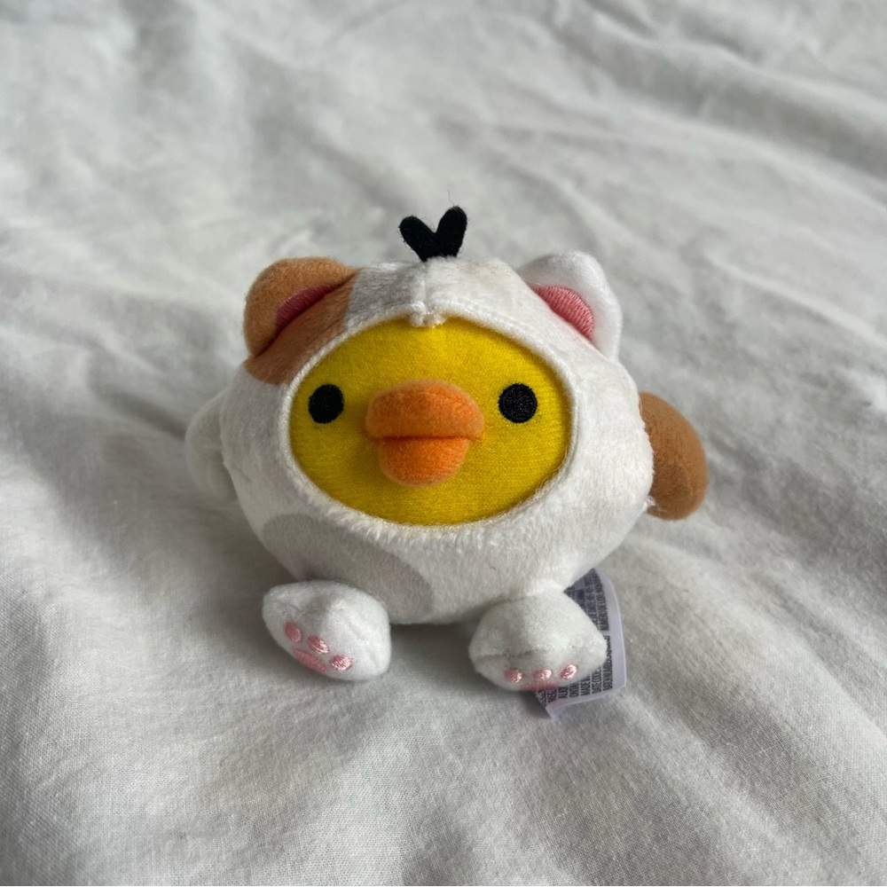 san x rilakkuma kiiroitori in cat costume plush keychain